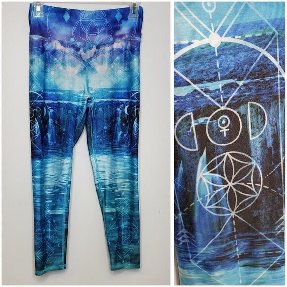 EVOLUTION AND CREATION leggings moon waterfall blue yoga S‎ - Picture 1 of 7